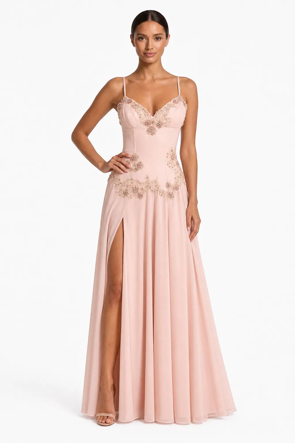 Calixte — The Hand-Beaded Blush Evening Gown