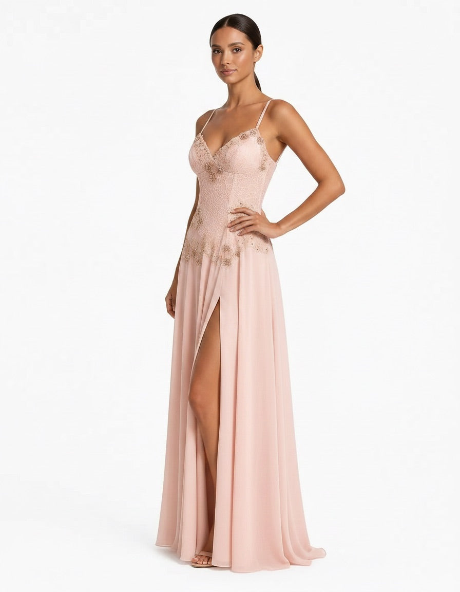 Calixte — The Hand-Beaded Blush Evening Gown