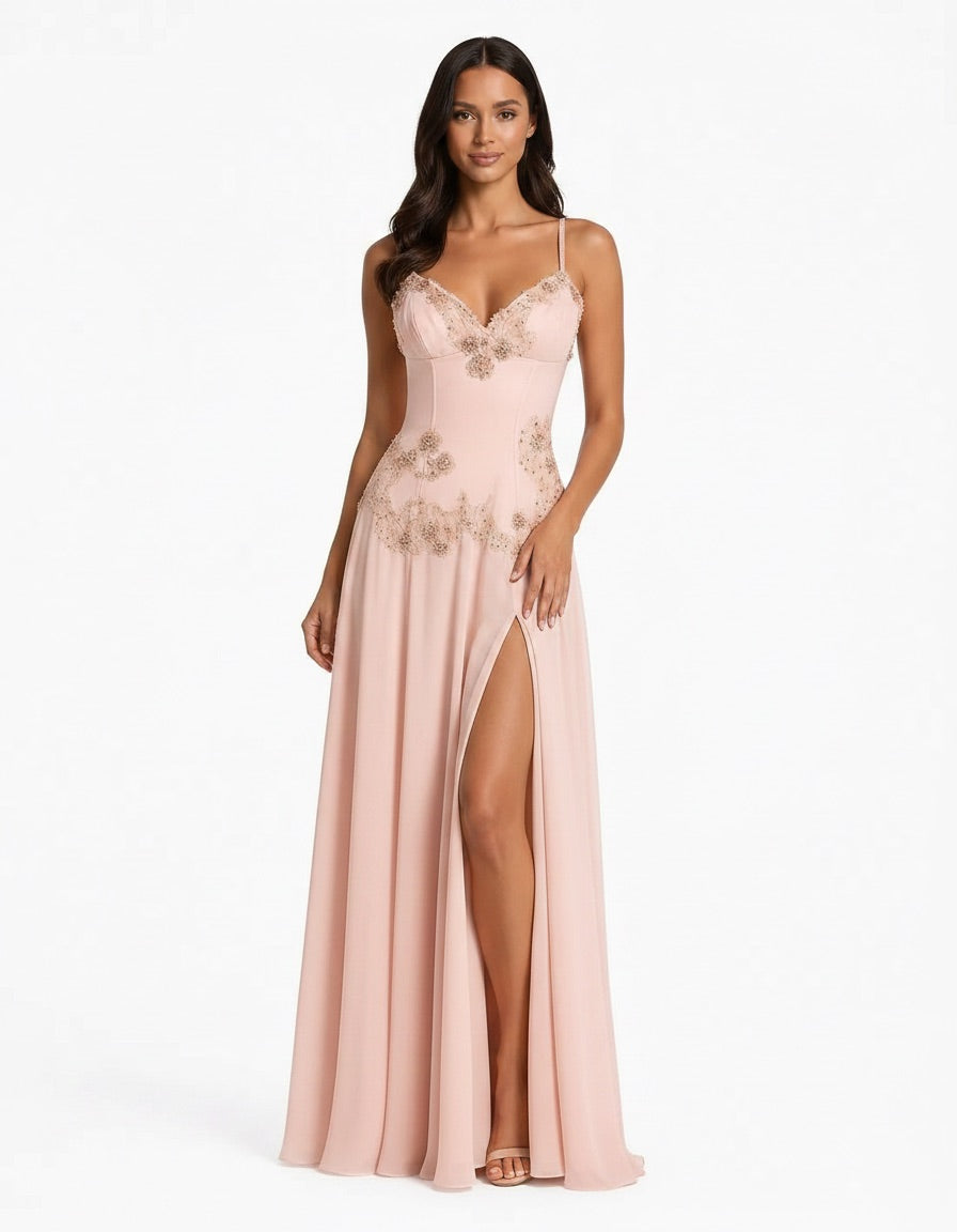 Calixte — The Hand-Beaded Blush Evening Gown