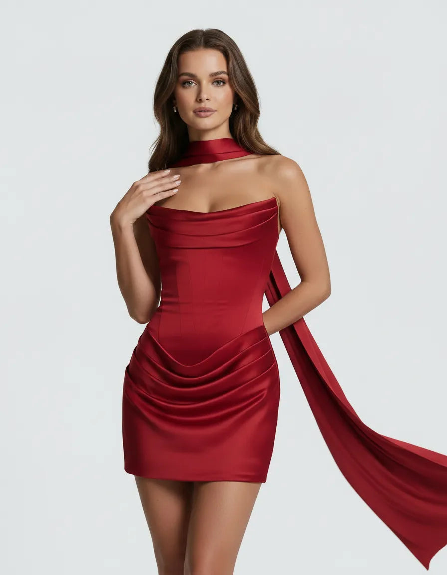 Gloria – The Cowl Mini Dress with Scarf