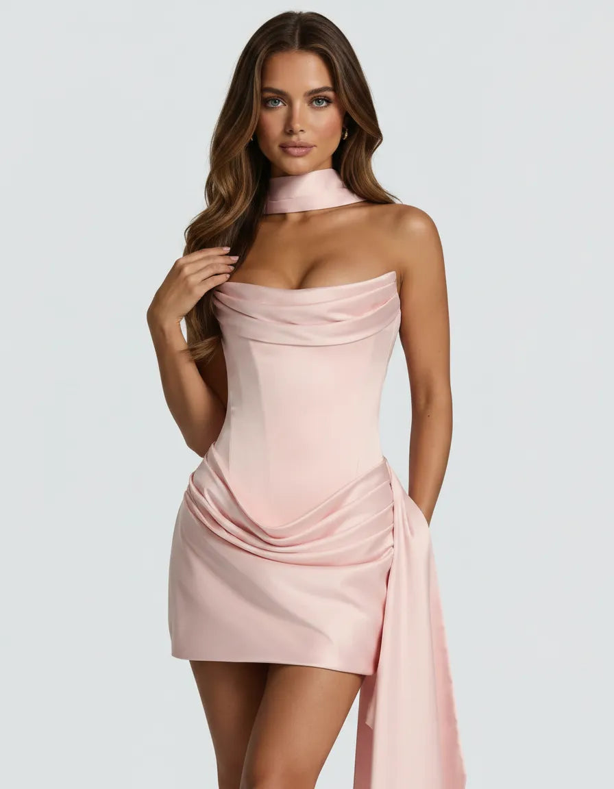 Gloria – The Cowl Mini Dress with Scarf
