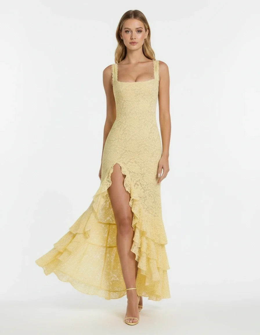 Luciana — The Lemon Lace Maxi Dress