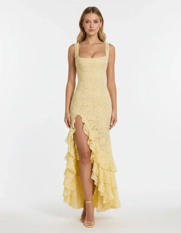 Luciana — The Lemon Lace Maxi Dress