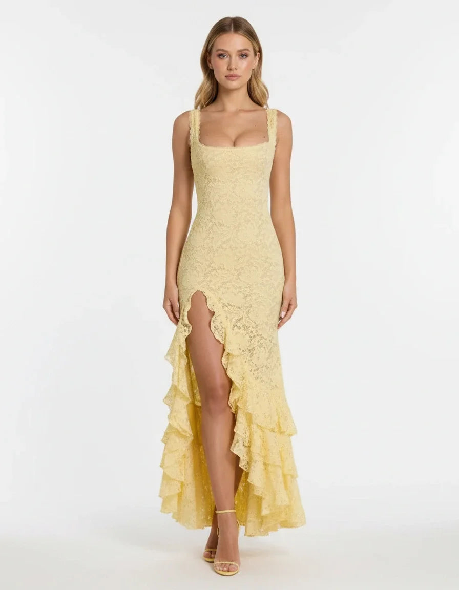 Luciana — The Lemon Lace Maxi Dress