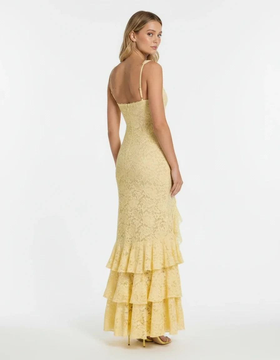 Luciana — The Lemon Lace Maxi Dress