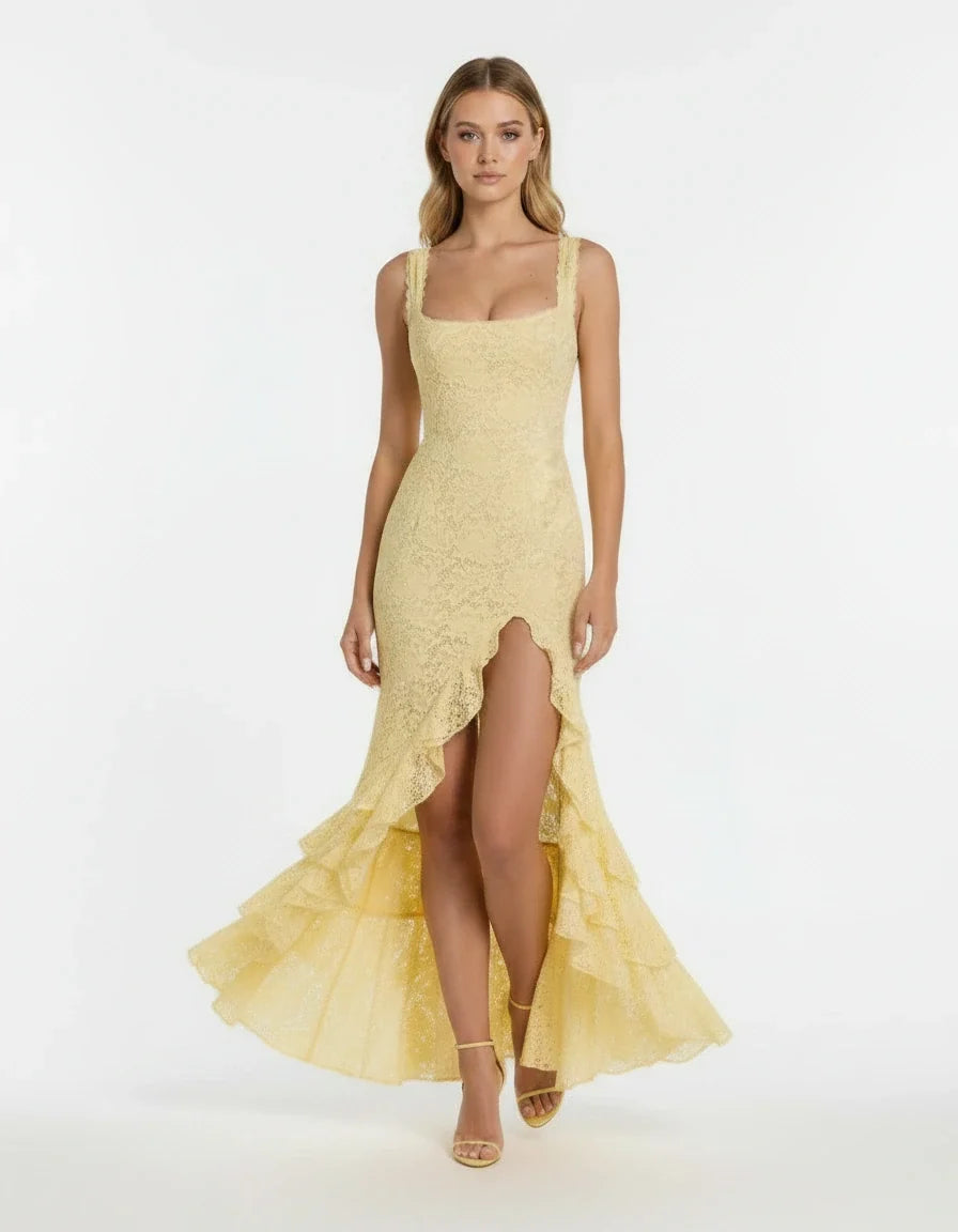 Luciana — The Lemon Lace Maxi Dress